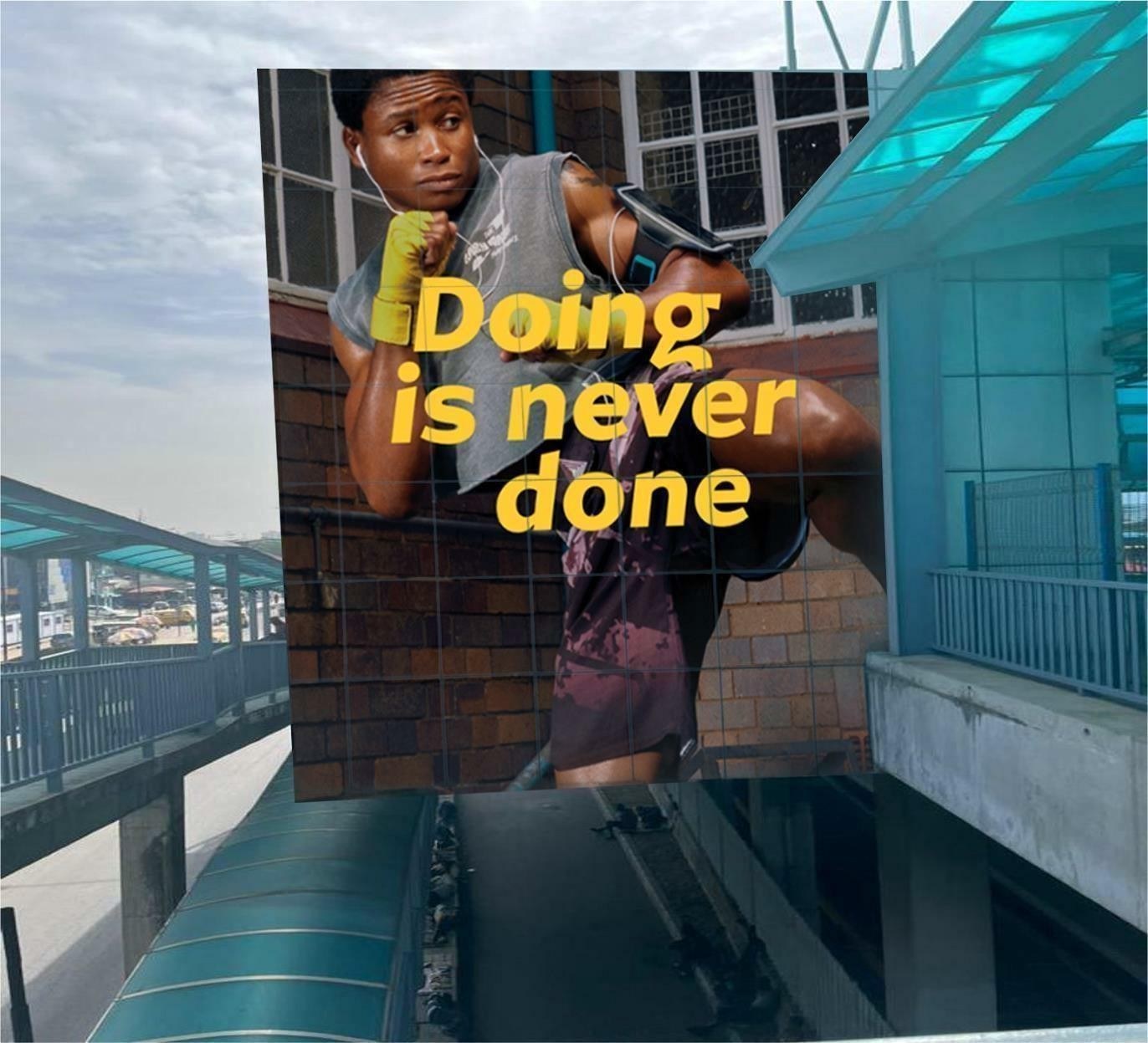 Platform 1 and 2 gates by pedestrian bridge, wall drape — Wall drape